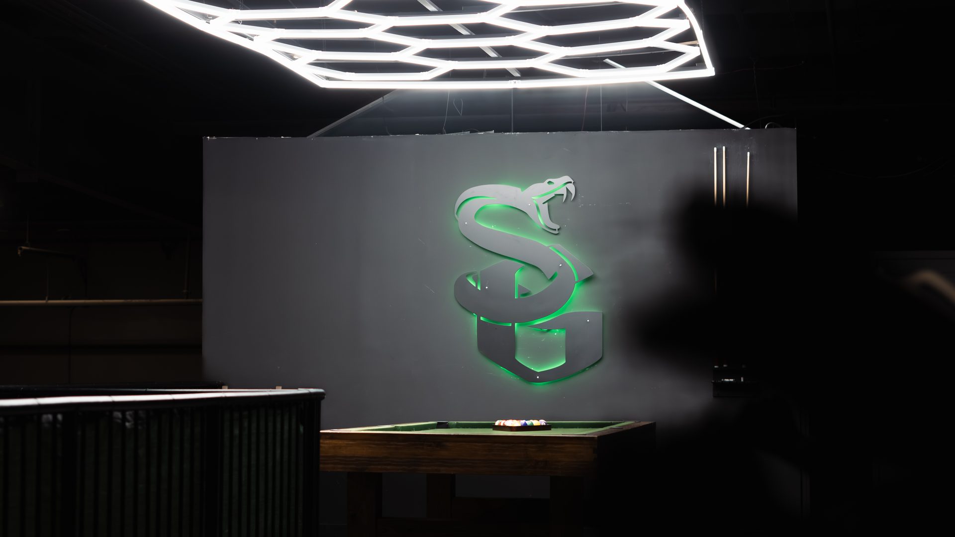 Backlit Species Gym logo lounge at Katy